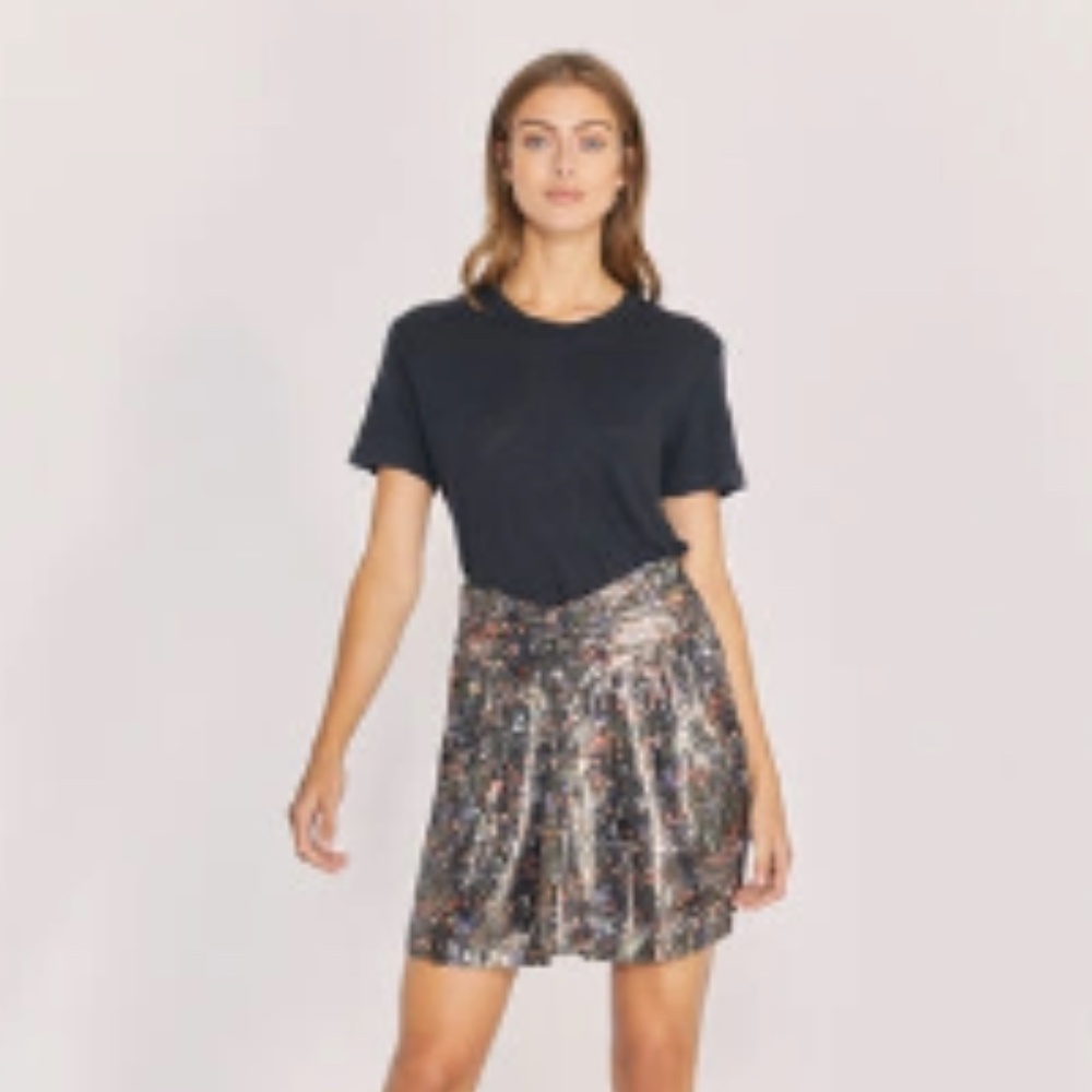 NEW IRO Black Multicolor Maziar Metallic Printed Silk Blend Mini Skirt Size 4